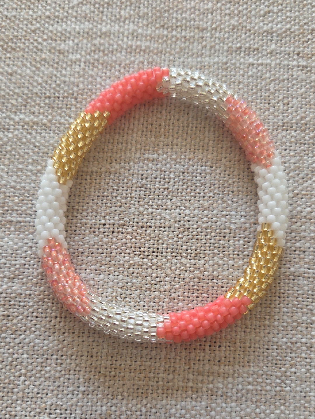 Sashka Co. Beaded Bracelet Coral Pink, White & Gold